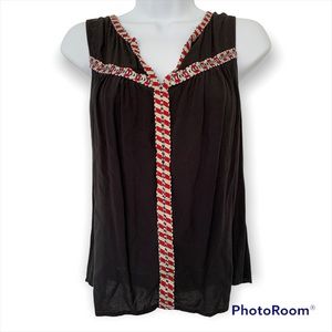 Forever 21 Women’s Sleeveless Summer Top Black With Embroidered Trim Sz S